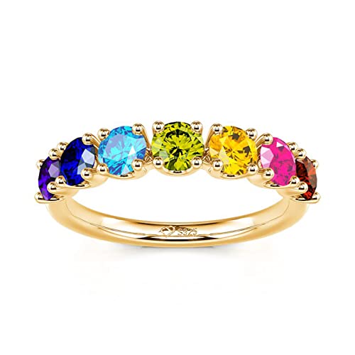 Jeulia Damen Ring Bunte Zirkonia: Sterling Silber Eternity Multi-Stein Twist Regenbogen Bandring Promise Anniversary Muttertag Schmuck Geschenk Box für Frauen (61（19.4）, Gold) von Jeulia