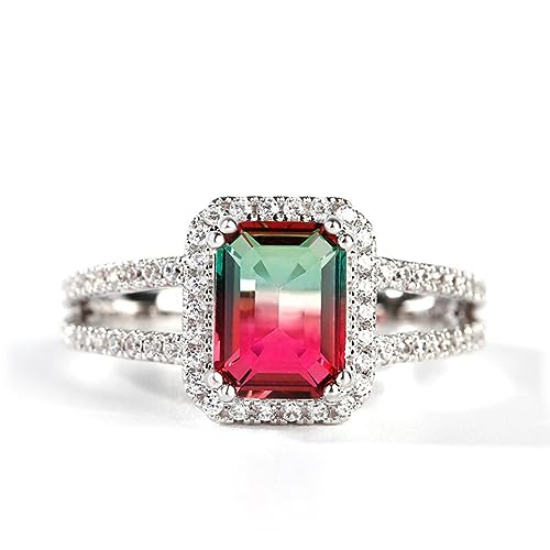 Jeulia Damen Ring Schmal Einzigartiger Wassermelonen Stein Ring aus Sterlingsilber im Smaragdschliff Mode Schmuck für Frau Freundin mit Geschenkbox und Karte (Silber, 61 (19.4)) von Jeulia
