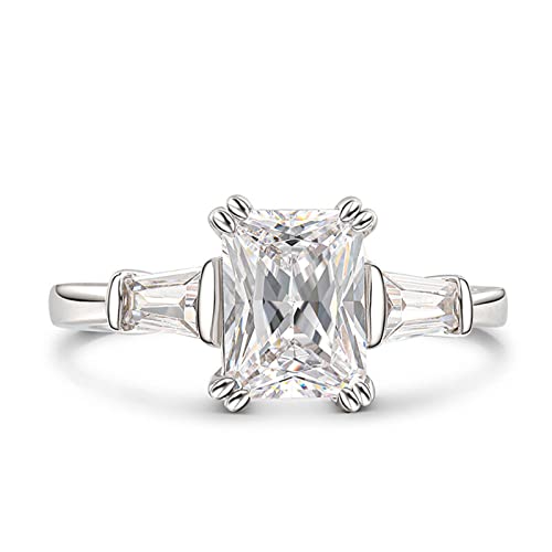 Jeulia Damen Ring Silber Verlobungsring:Baguette Cut Zirkonia Hochzeitsring Promise mit Weiße Diamant Schmuck für Frauen (50（15.7）, Silber) von Jeulia