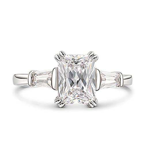 Jeulia Damen Ring Silber Verlobungsring:Baguette Cut Zirkonia Hochzeitsring Promise mit Weiße Diamant Schmuck für Frauen (51（16.1）, Silber) von Jeulia