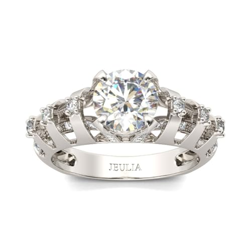 Jeulia Damen Ring aus Sterlingsilber einzigartiger runder Schliff Jubiläums Versprechensbandringe mit seitlichen Steinen für Verlobung Jahrestag Weihnachten (Silber, 56(17.7)) von Jeulia