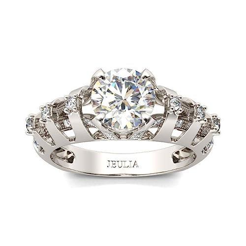 Jeulia Damen Ring aus Sterlingsilber einzigartiger runder Schliff Jubiläums Versprechensbandringe mit seitlichen Steinen für Verlobung Jahrestag Weihnachten (Silber, 57(18.1)) von Jeulia