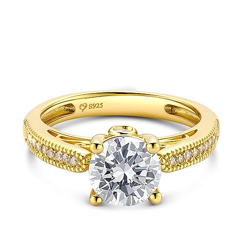 Jeulia Damen-Ring aus Sterlingsilber: Zirkonia vergoldet, Verlobungsring, Diamant-Bandring für Frauen und Mädchen, Ring, Partyschmuck, personalisiertes Jubiläumsgeschenk (Gelbes Gold, 53(16.9)) von Jeulia