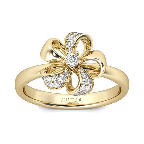 Jeulia Damen Ringe Gelb Vergoldet Blume Design Rundschliff Sterling Silber Ring mit Kristall Stein Jubiläumsversprechen Romantisches Geschenk für Frau Mädchen (Gold, 51 (16.2)) von Jeulia