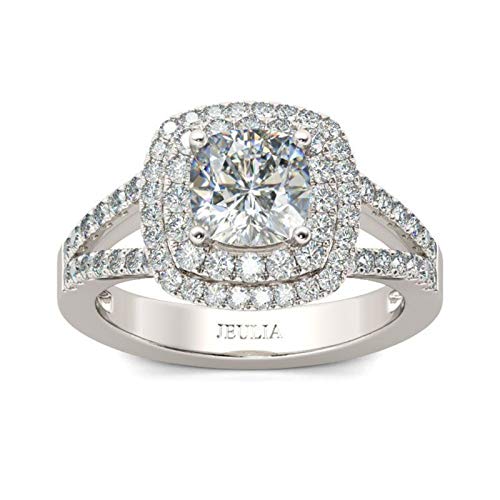 Jeulia Damen Ringe Halo Kissenschliff Sterling Silber Versprechen Ringe mit geteiltem Schaft Schmuck für Braut Hochzeit Band Verlobungsring von Jeulia
