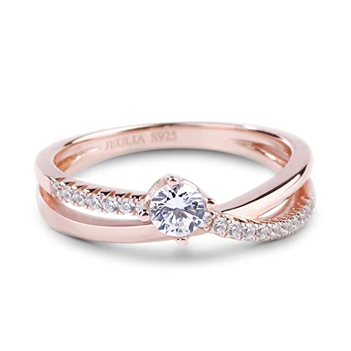 Jeulia Damen Rotgold Ringe Sterling Silber Rundschliff Solitärring Diamant Ringe Schmuck für Braut Hochzeit Band Verlobungsring (51 (16.2)) von Jeulia