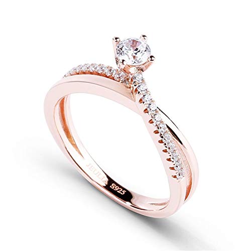 Jeulia Damen Rotgold Ringe Sterling Silber Rundschliff Solitärring Diamant Ringe Schmuck für Braut Hochzeit Band Verlobungsring (53 (16.9)) von Jeulia