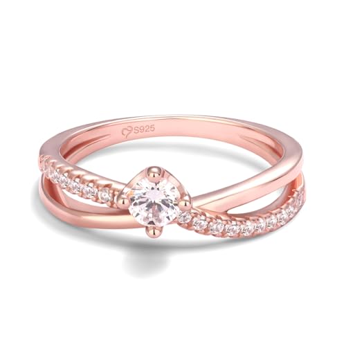 Jeulia Damen Rotgold Ringe Sterling Silber Rundschliff Solitärring Diamant Ringe Schmuck für Braut Hochzeit Band Verlobungsring (54 (17.2)) von Jeulia