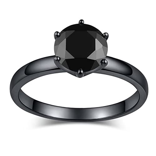 Jeulia Damen Solitär schwarz Ringe Rundschliff Sterling Silber Ringe Schmuck für Verlobungsring Trauring Ehering (52 (16.6)) von Jeulia