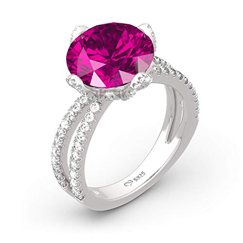 Jeulia Damen Sterling Silber Blumenmuster Ring mit Rosa Diamant Rund Schnitt Diamant Vorschlagsring für Frau Freundin mit Geschenkbox und Karte (Silber, 60 (19.1)) von Jeulia