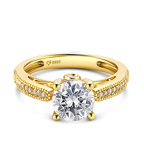 Jeulia Damen Sterling Silber Ring: Zirkonia Vergoldet Promise Antragsring Diamant Band Ring für Frauen Mädchen Ring Party Schmuck Personalisierte Anniversary Geschenk (54（17.3）, Gold) von Jeulia