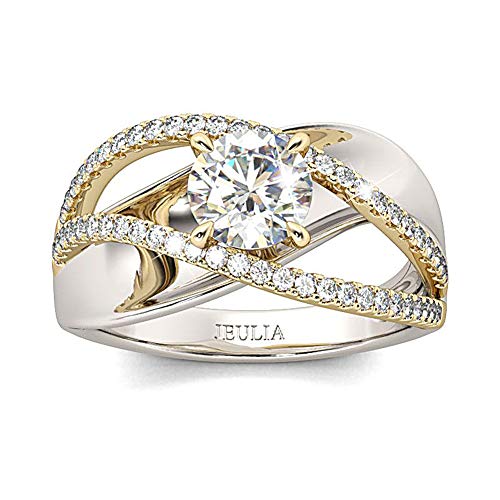 Jeulia Damen Vergoldung Ringe Sterling Silber Zweifarbig Crossover Rundschliff Diamant Ringe Schmuck für Braut Hochzeit Band Verlobungsring Trauring Ehering (58 (18.5)) von Jeulia