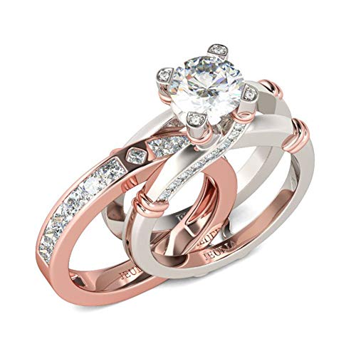 Jeulia Diamant Band Ringe Dame Sterling Silber Ring Hochzeitring Verlobung Jahrestag Versprechen Braut Sets Ring für Frauen und Mädchen Mit Geschenkbox (1Rose Gold, 62 (19.8)) von Jeulia