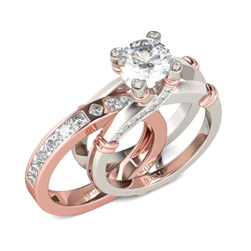 Jeulia Diamant Band Ringe Dame Sterling Silber Ring Hochzeitring Verlobung Jahrestag Versprechen Braut Sets Ring für Frauen und Mädchen Mit Geschenkbox (1Rose Gold, 63 (20.2)) von Jeulia