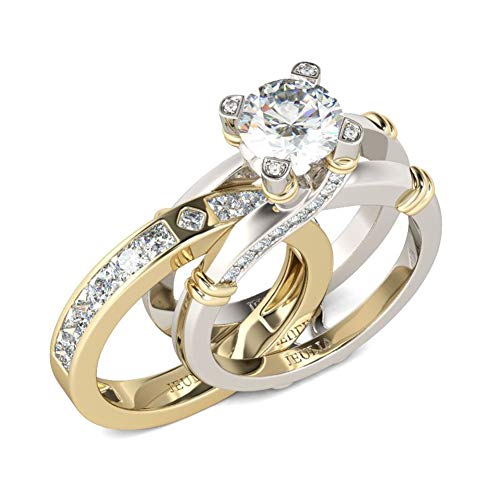 Jeulia Diamant Band Ringe Dame Sterling Silber Ring Hochzeitring Verlobung Jahrestag Versprechen Braut Sets Ring für Frauen und Mädchen Mit Geschenkbox (3Gold, 67 (21.4)) von Jeulia