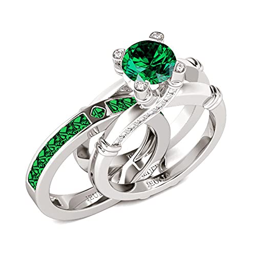 Jeulia Diamant Band Ringe Dame Sterling Silber Ring Hochzeitring Verlobung Jahrestag Versprechen Braut Sets Ring für Frauen und Mädchen Mit Geschenkbox (Emerald Green, 68（21.8）) von Jeulia
