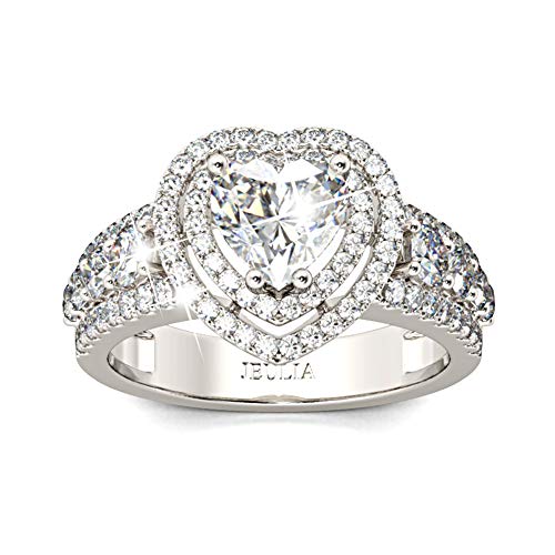 Jeulia Doppel Halo Herzschliff Ring Damen Sterling Silber Ring Schmuck Geschenk für Verlobungsring Trauring Ehering Täglich (53 (16.9)) von Jeulia