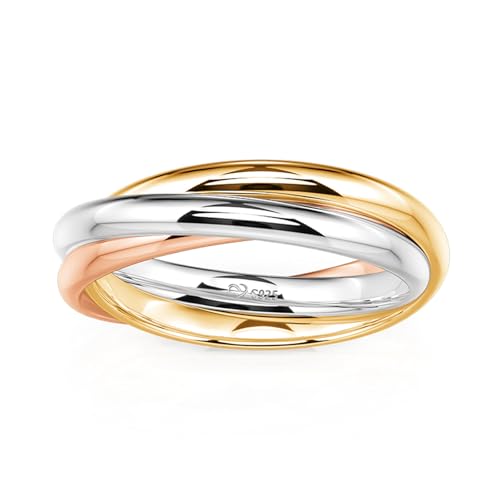 Jeulia Dreifarbiger 925 Silber Ring Für Damen Mädchen Herren Überkreuztes Design Verlobungsring Gelbgold Rosegold Ewigkeitsringe Bandringe für Valentinstag Geburtstag (Silber, 54(17.3)) von Jeulia