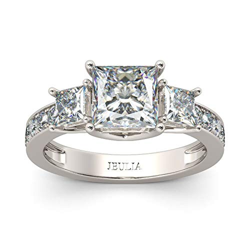 Jeulia Frauen Verlobungsringe Sterling Silber Versprechen Ewigkeit Band Prinzessin Schnitt Zirkonia Hochzeit Verlobung Jubiläum Versprechen Ringe Braut Sets (52 (16.5)) von Jeulia