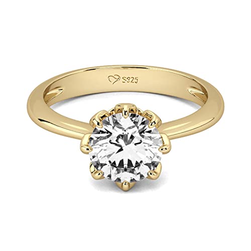 Jeulia Gelbgold Damenring 925 Sterling Silber Rundschliff Zirkonia Kristall Ring Verlobungsring Ewigkeitsringe Eheringe für Geburtstag, Weihnachten, Valentinstag (Rundschliff, 56(17.7)) von Jeulia