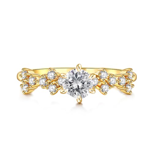 Jeulia Gold 925 Sterling Silber Ring Damen Cluster Ewigkeitsringe Eheringe Versprechen Jubiläum Bandringe Verlobungsringe mit Schmuckschatulle (Goldton Nr. 1, 62(19.8)) von Jeulia