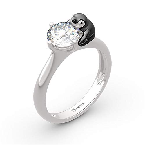 Jeulia "Halten Sie Ihren coolen Pinguin im runden Schnitt aus Sterlingsilber Ring Mode Jubiläum Versprechen Verlobung Ehering Set für Sie mit Geschenk Schmuckschatulle (53 (16.9)) von Jeulia