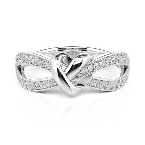 Jeulia Herz 925 Sterling Silber Damenring Knoten Verlobungsring Ewigkeitsringe Zirkonia Eheringe für Valentinstag Geburtsta mit Schmuckschatulle (Silber, 66(21)) von Jeulia