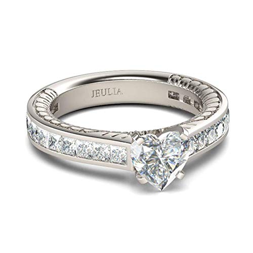 Jeulia Herzschliff Sterling Silber Ring 2 Karat Single Stone Ehering Heart Cut Verlobungsring 925 Sterling Silber Zirkonia Ewigkeit Ringe Jubiläumsversprechen Valentinstag von Jeulia