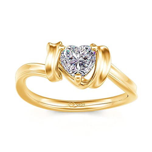 Jeulia Herzschliff Sterling Silber Ring: Damen 0.5 ct Diamantweiß Vergoldet Verlobungsring Promise Anniversary Schmuck mit Geschenk Box für Mädchen Frauen (56（17.7）, Gold) von Jeulia