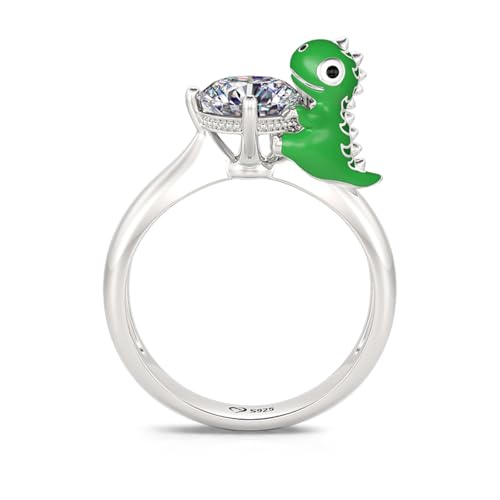 Jeulia Hug Me 925 Sterling Silber Damenring 2,65 ct Cartoon Dinosaurier Ring mit Rundem Schliff Zirkonia Kristall Verlobungsring Ewigkeitsringe Eheringe mit Schmuckschatulle (Silber, 68(21.8)) von Jeulia