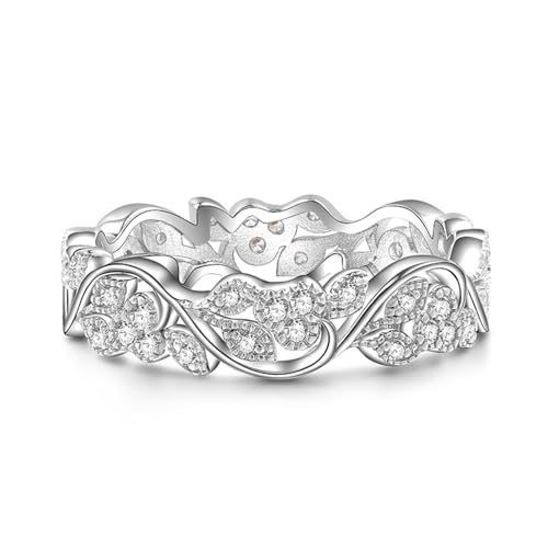 Jeulia Infinity Leaves Sterling Silber Ring Damen Für Damen Mädchen Herren Zirkonia Kristall Jubiläums Ewigkeitsring Verlobungsring Ewigkeitsringe mit Schmuckschatulle (Silber, 50(15.7)) von Jeulia
