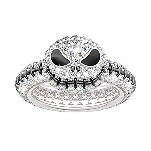 Jeulia"Jack Skellington/Sally" Sterling Silber Ringe für Herren Damen"Kürbiskönig" von Der Albtraum vor Weihnachten Schädel Ring Mode Schmuck Geschenk für Halloween (Jack Skellington, 58 (18.5)) von Jeulia