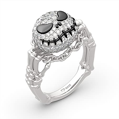 Jeulia Jack Skellington Sterling Silber Ring Kürbisköig SchäDel Ringe Der Albtraum Vor Weihnachten Verlobungsring Halloween Geschenk mit Exquisite Verpackung (66（21）, SL) von Jeulia