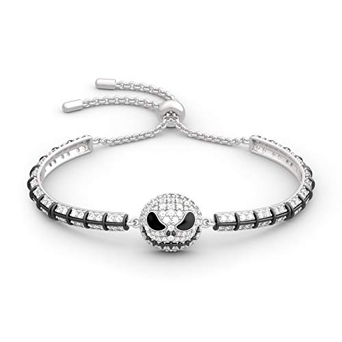 Jeulia Jack Skull Armband Sterling Silber für Frauen 925 Sterling Silber Perlen Armkette Schmuck Link Armband mit verstellbarer (Silver-1) von Jeulia
