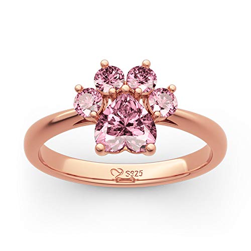 Jeulia Katzenpfote Herz Sterling Silber Ring Sterling Silber Ring Unaufhaltsame Liebe Katzenpfote Rosegold Ring mit Pink Steine Bestes Frau Freundin von Jeulia