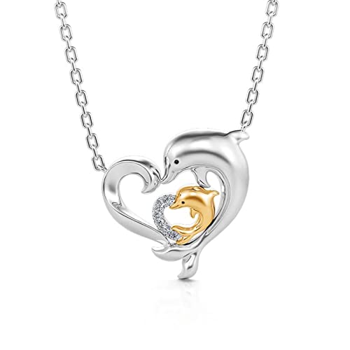 Jeulia Kette Damen 925 Sterling Silbe Mama & Baby Herz Delphin Anhänger mit Zirkonia Diamant Halskette für Frauen Schmuck Muttertags Anniversary Schmuck Geschenk für Mädchen Mutter (Freudentanz) Jeulia Kette Damen 925 Sterling Silbe Mama & Baby Herz Delphin Anhänger mit Zirkonia Diamant Halskette für Frauen Schmuck Muttertags Anniversary Schmuck Geschenk für Mädchen Mutter (Freudentanz) von Jeulia
