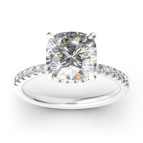 Jeulia Klassisch Kissenschliff Sterling Silber Ring für Frauen Ehering CZ Solitaire Verlobungsringe Jubiläumsversprechen Schmuckbox (Silber, 58 (18.5)) (Silber, 57 (18.1)) von Jeulia