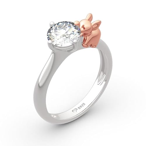 Jeulia "Lucky Elephant Rundschliff Sterling Silber Ring Verlobungsjubiläum Ewigkeit Versprechen Ehering Ring Set mit Schmuckschatulle (60 (19.0)) von Jeulia