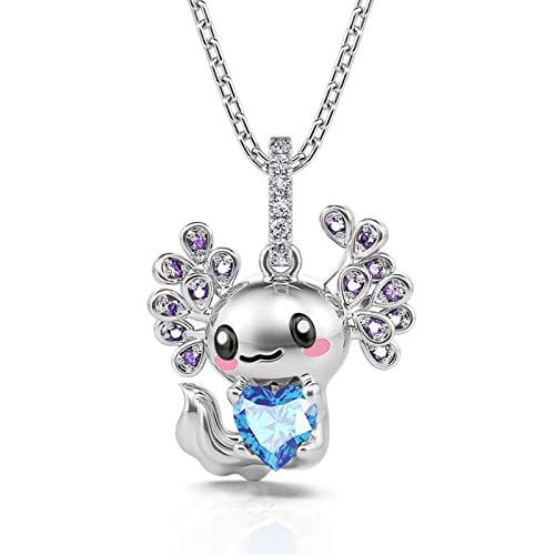 Jeulia Mexikanischer Axolotl Halsketten für Damen:Sterling Silber Aquamarinblau Herz Anhänger Ketten Hug Me 1.12 ct Zirkonia Weihnachten Geburtstag Schmuck Geschenk für Paare Mädchen (Axolotl) von Jeulia