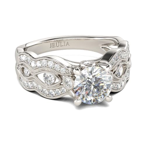 Jeulia Milgrain Ring aus Sterlingsilber 925 Sterling Silber Damenring mit Rundschliff Verlobungsring Ewigkeitsringe Eheringe zum Geburtstag, Jahrestag, Weihnachten, Valentinstag (Wellenform, 51(16.1)) von Jeulia