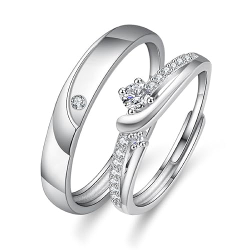 Jeulia Partnerringe für Sie und Ihn 925 Silber Verlobungsringe Damenring Herrenring Zirkonia Ehering Trauring Freundschaftsring Hochzeit Ring mit Schmuckschatulle (#1, Verstellbar) von Jeulia