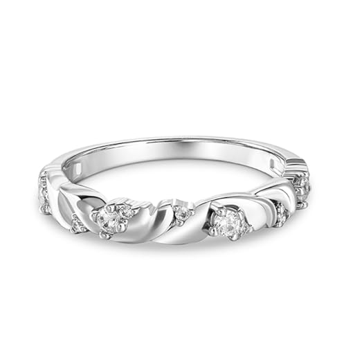 Jeulia Partnerringe für Sie und Ihn Wave Design Verlobungsring Mann Frau Freundschaftsring Band Ring mit Zirkonia für Geburtstag, Weihnachten, Valentinstag (Damen Ring, 61(19.4)) von Jeulia