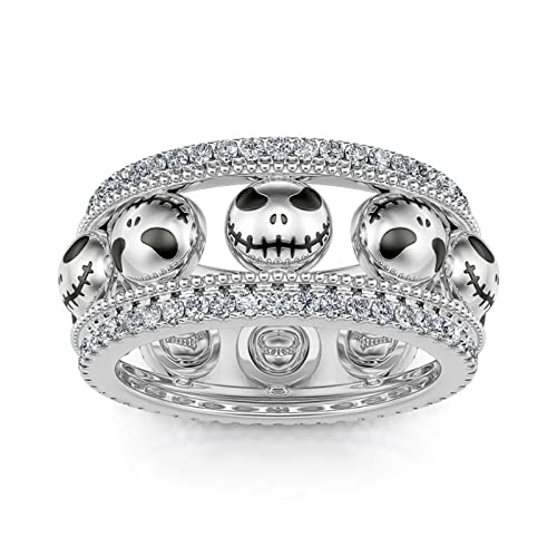 Jeulia Ring Breit Silber 925 Damen Jack Skellington aus dem Albtraum vor Weihnachten Sterling Silber Memoire Ring mit Gravur Geschenk für Frau Herren (Halloween, 66（21.0）) von Jeulia