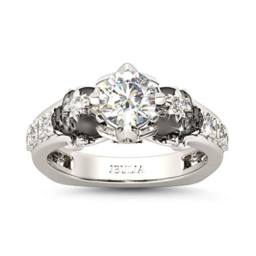 Jeulia Ring Damen Silber 925 schlicht Solitär Rundschliff Ring mit stein und Schwarzem Schädel Ehering in europäischer Größe mit Geschenkbox von Jeulia