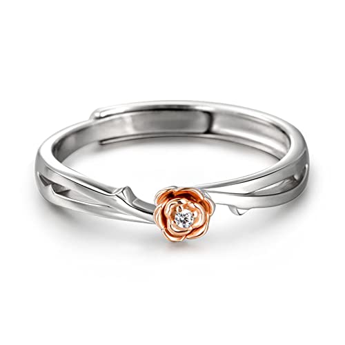 Jeulia Rose Herzförmiges Muster, verstellbar, Sterlingsilber, einzigartiger Zirkonia-Verlobungsring, Ehering für Paare, ihr Braut-Verlobungsschmuck, Geschenk (Rosa) von Jeulia