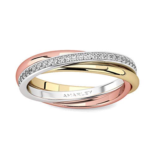 Jeulia Roségold Dreifarbiges Ringband Sterling Silber Damen Ring Rundschliff Diamant Verlobung Erklärung Ringband Jubiläums Versprechen Ring für Sie mit Geschenkbox (Rosegold, 54 (17.2)) von Jeulia