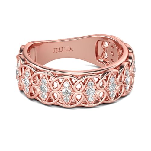 Jeulia Roségoldfarbener Verlobungsring Ewigkeitsringe Eheringe Rundschliff 925 Silber Ring Für Damen Mädchen Eternity Ring mit Schmuckschatulle (Roségold-Breiter, 54(17.3)) von Jeulia