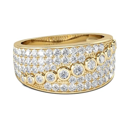 Jeulia Rundschliff 925 Silber Ring Für Damen Mädchen Goldton Breiter Verlobungsring Ewigkeitsringe Eheringe mit Schmuckschatulle für Geburtstag, Weihnachten, Valentinstag (Gelbgold, 64(20.6)) von Jeulia