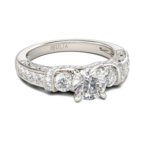 Jeulia Rundschliff 925 Silber Ring Für Damen Mädchen mit drei Steinen Verlobungsring Ewigkeitsringe Eheringe Zirkonia Kristall Damenring zum Jubiläum, Weihnachten, Valentinstag (Silber, 51(16.1)) von Jeulia