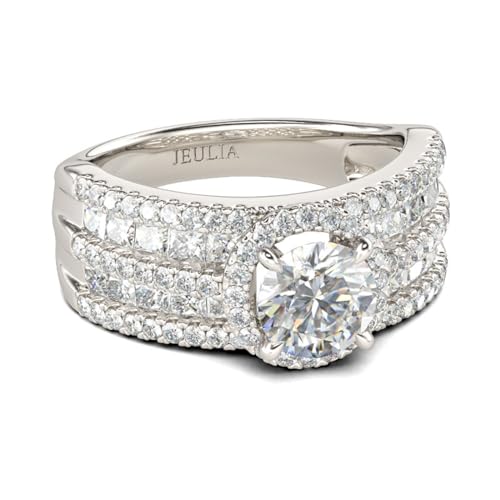 Jeulia Rundschliff-Ring aus Sterlingsilber 2.5 ct Eheringe Ringe Frauen Verlobungsring Ewigkeitsringe Eheringe Breiter Zirkonia Ringe zum Weihnachten, Valentinstag (Halo-Rundschliff, 50(15.7)) von Jeulia